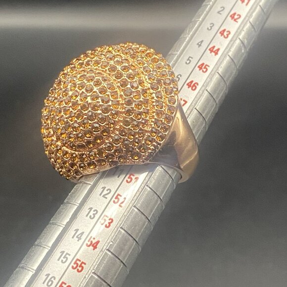 Champagne Crystal Rose Gold Tone Dome Ring Sz 5 Cocktail Statement Spiral Pave - Picture 10 of 13